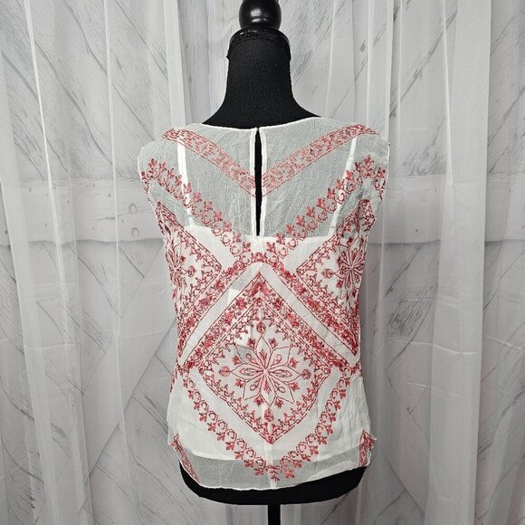 NWT Cynthia Vincent Twelfth Street White Red Floral Embroidered Boho Tank Top S - Picture 5 of 14